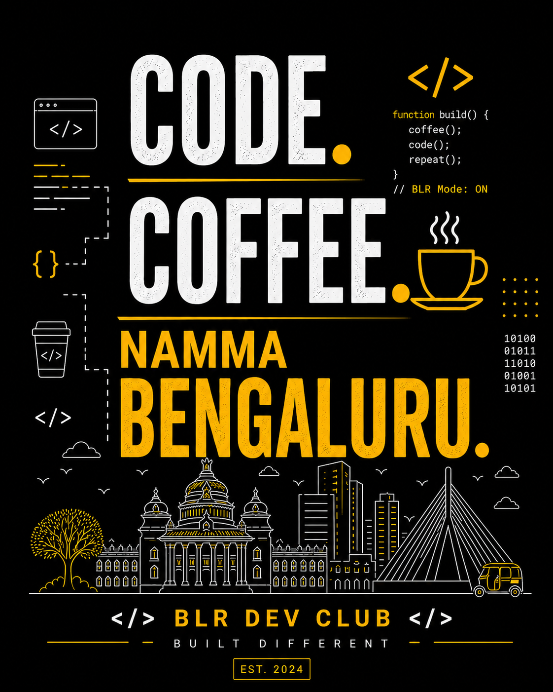 BLR Dev Club Oversized Tee – Code. Coffee. Bengaluru. | Royal Blue