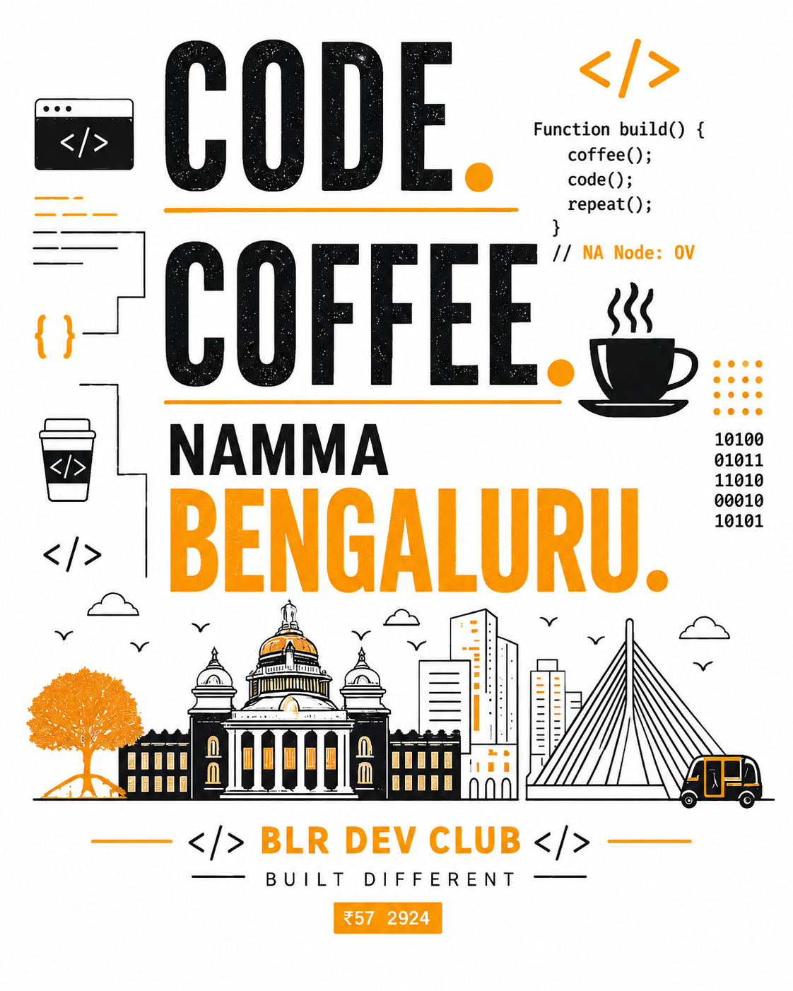BLR Dev Club Oversized Tee – Code. Coffee. Bengaluru. | Grey